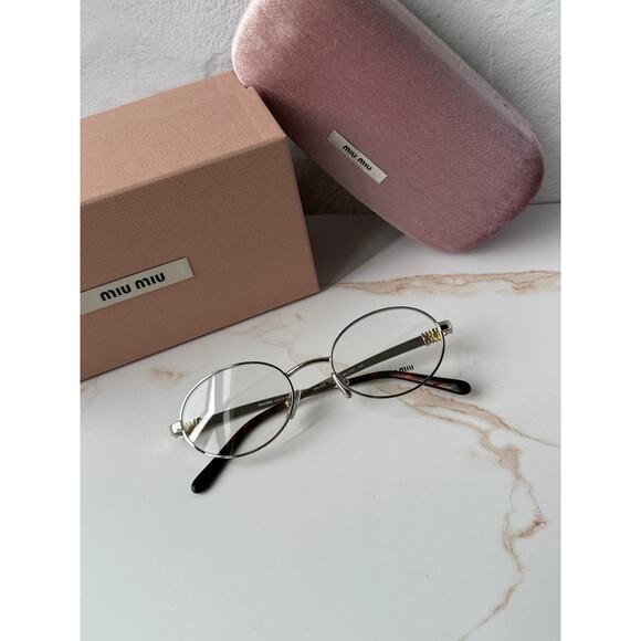 NEW Miu Miu M50ZV Silver Oval Metal Eyeglasses Frames main image 5